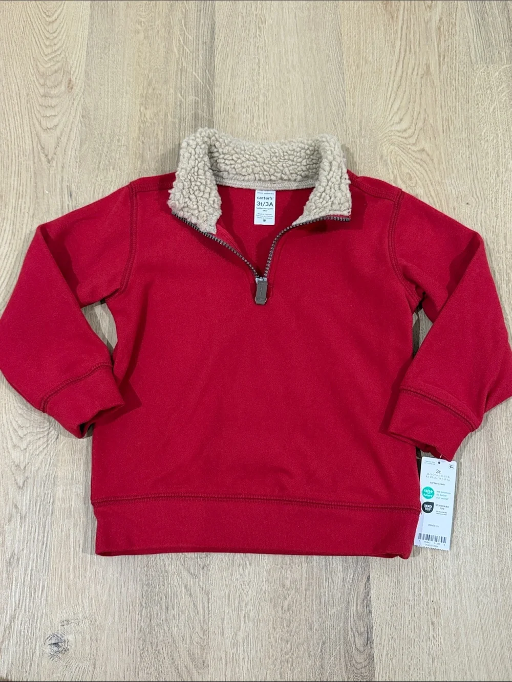 Carter's Red Sherpa-Trim Quarter-Zip Hoodie